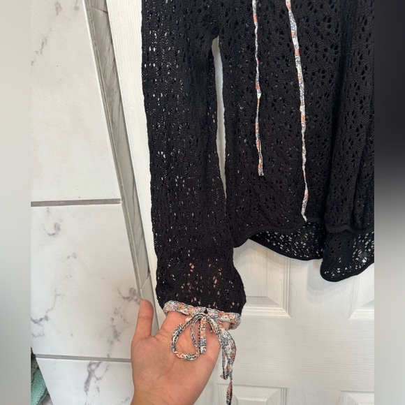 Free People Black Lace Long Sleeve Women’s Top Boho Festival - Picture 3 of 14